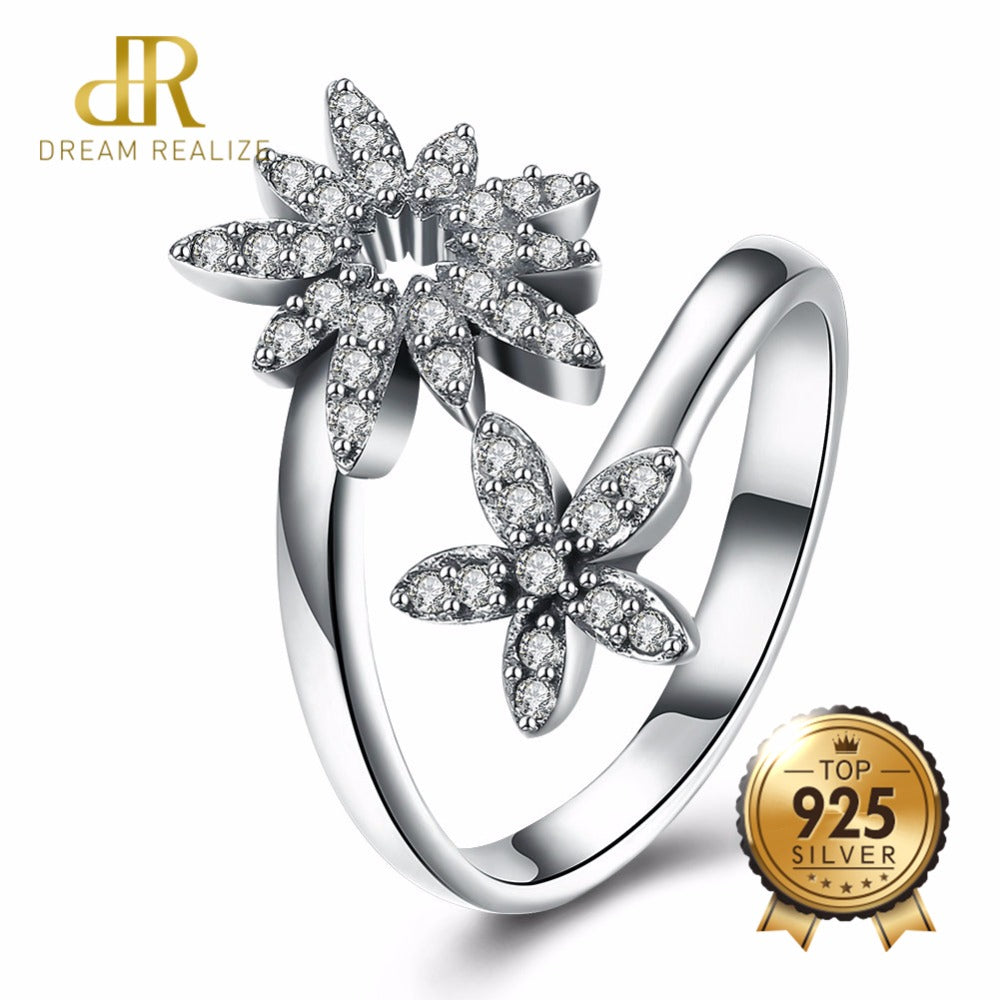 DR Real 925 Sterling Silver Ring Austria Zircon Flower Luxurious 100% Pure S925 Rings For Women Engagement Fine Jewelry Bijoux