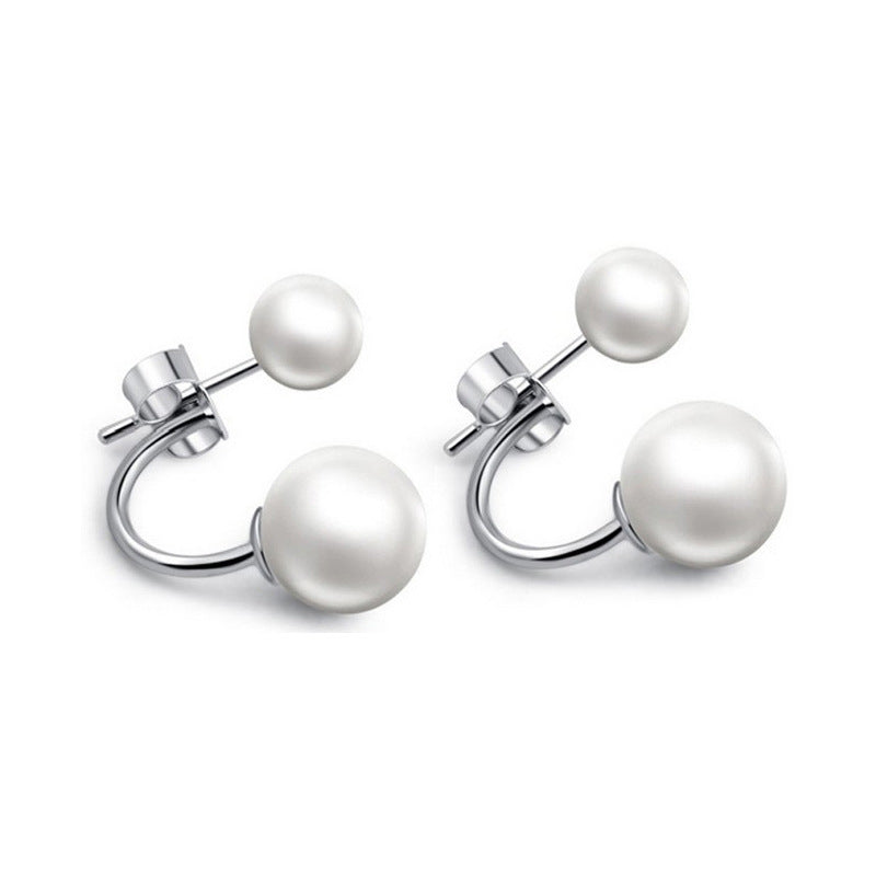 DR Real 925 Sterling Silver White Pearl Stud Earrings Fashion Jewelry Pearls Earrings for Women Size 6/8 MM