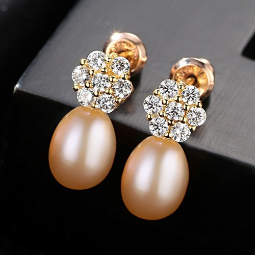 DR Romantic Exquisite Flowers Stud Earrings For Women Big Natural Pearl Party Jewelry Gift Factory Wholesale