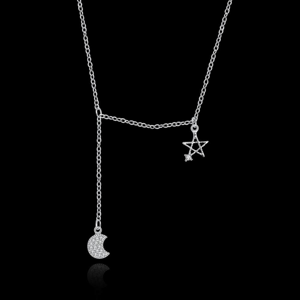 DR Shiny Zircon Moon and Star S925 Necklace Genuine 925 Sterling Silver Necklaces for Women Diamond Wedding Jewelry Pendants