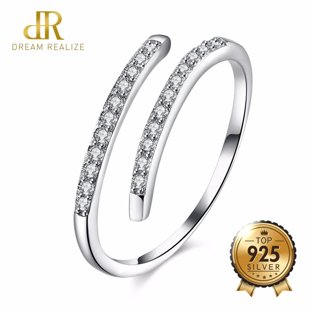 DR Simple Two Rows Shiny Zircon 925 Sterling Silver Rings for Women Genuine S925 Wedding Ring Engagement Bride Jewelry Anillo