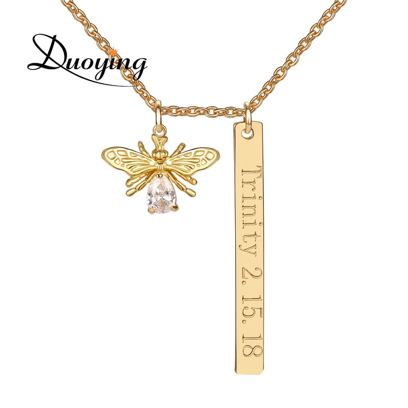 DUOYING-Personalized-Initial-Letters-Tiny-Bar-Honeycomb-Necklace-Pave-Bee-Necklace-Bee-Charm-Pendant-Birthday-Bee