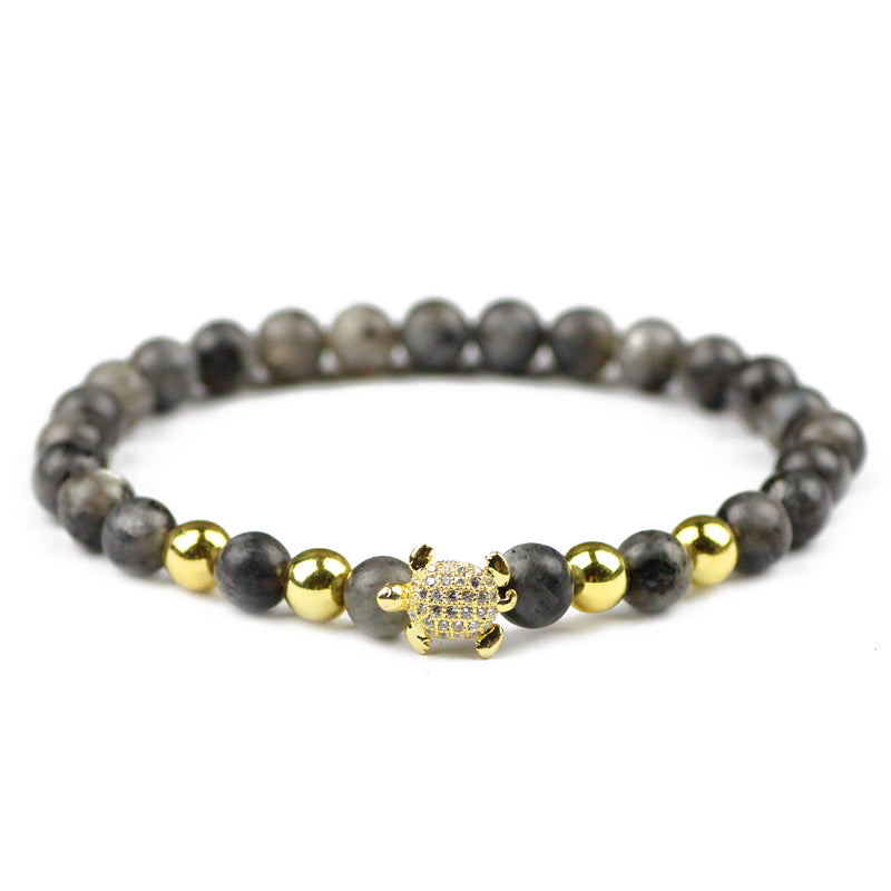 Natural Stone Men Charms Bracelets Black 6mm beads Spectrolite Copper Turtle Zircon Male Bangle Fashion Jewelry Dropship