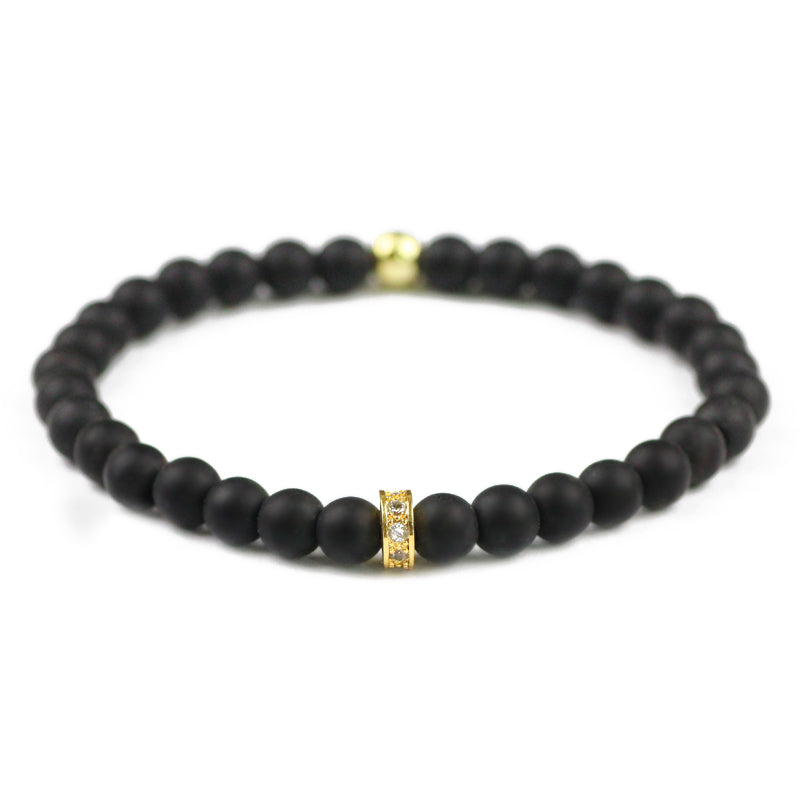 Stone Bracelets 6mm beads Natural Matte Black Stone Copper Cylinder Charms Bracelet Men Women Bangle Fashion Jewelry Gift