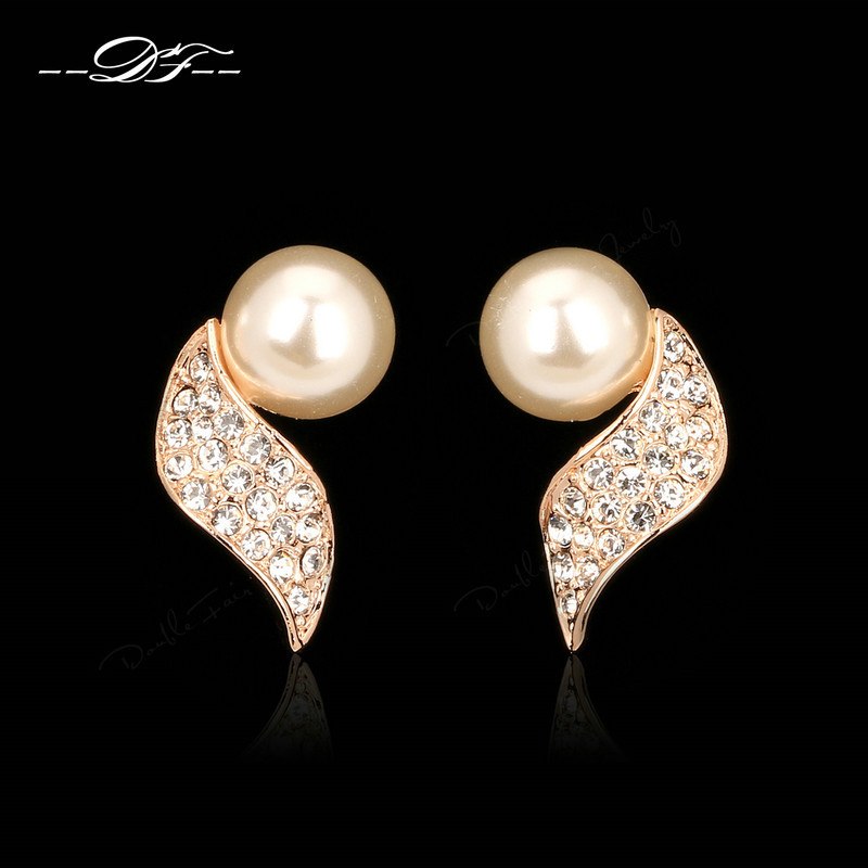 DWE140 Cubic Zircon Stud Earring For Women Rose Gold Color Simulated Pearl Earring For Women Austrian Crystal Wholesale