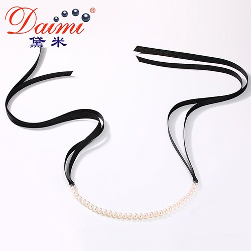 6-7mm Natural Pearl Necklace 99cm DIY Style Silk Ribbon Necklace
