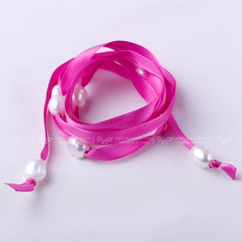 9-10mm Natural Baroque Pearl Bracelet 100cm DIY Style White Pearl & Silk Ribbon Bracelet