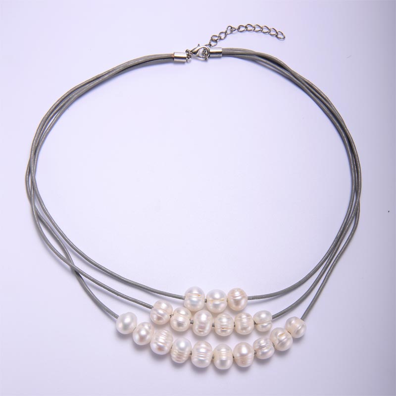Pearl Necklace 9-10 mm Multilayer Necklace Leather String Pearl Necklace to Send His Girlfriend