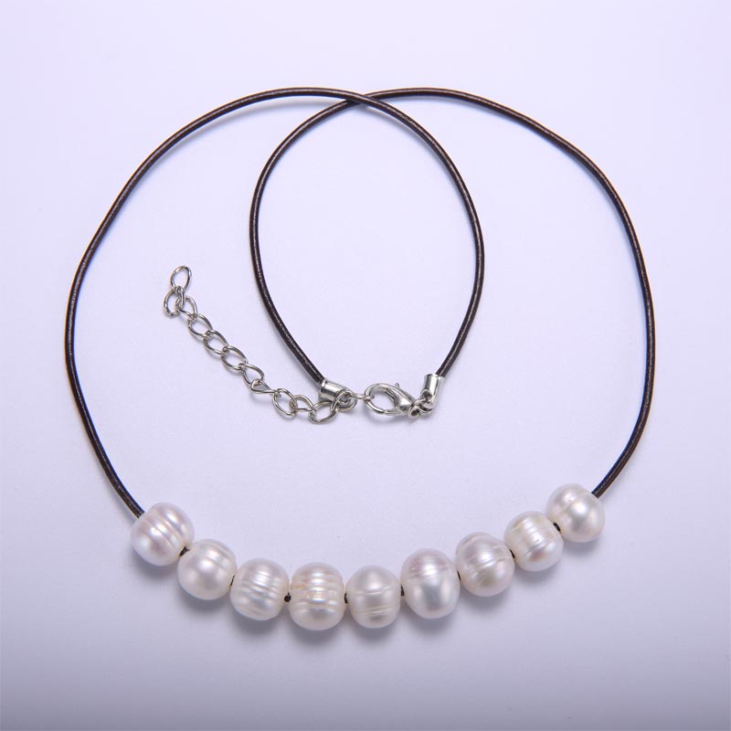 Pearl Necklace 9-10 mm The Adjustable Necklace Leather String Pearl Necklace to Send His Girlfriend