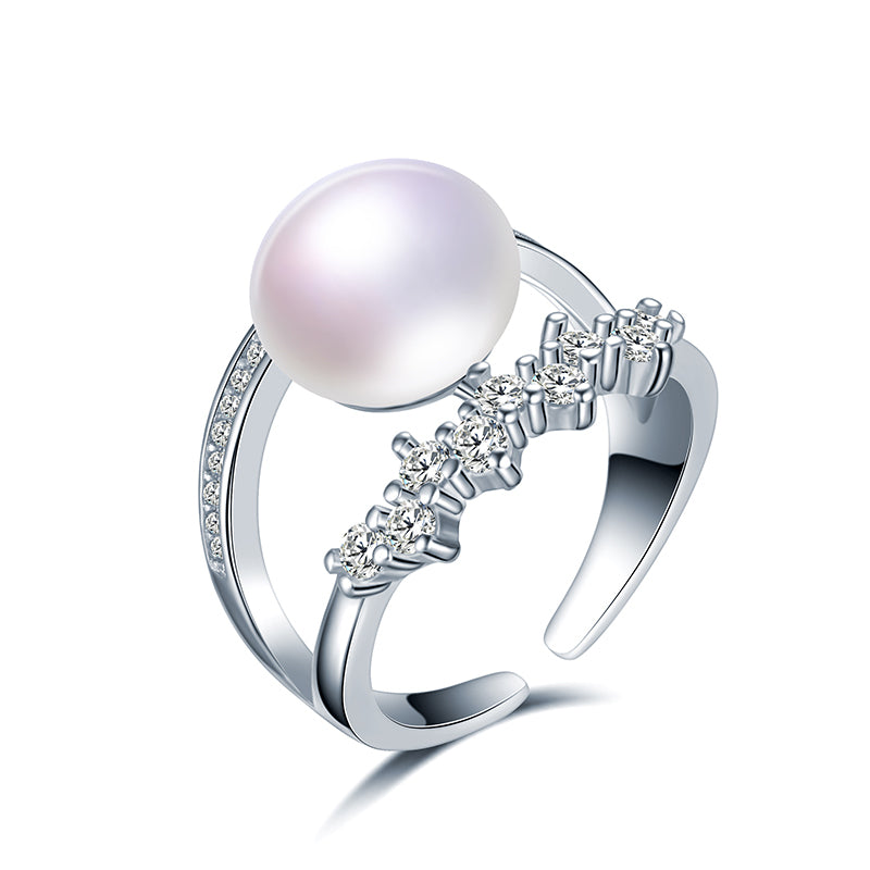 100% 925 Sterling Silver Pearl Rings for Women Adjustable Open Pearl Ring Bright AAA Zircon Trendy Jewelry For Girls