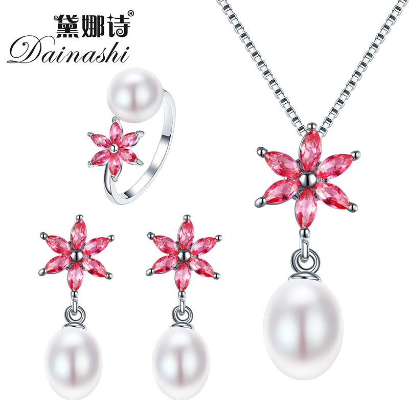 2020 New Jewelry Set For Women Elegant 925 Sterling Silver Pendant Necklace&Earrings Top Quality Big Pearl Jewelry