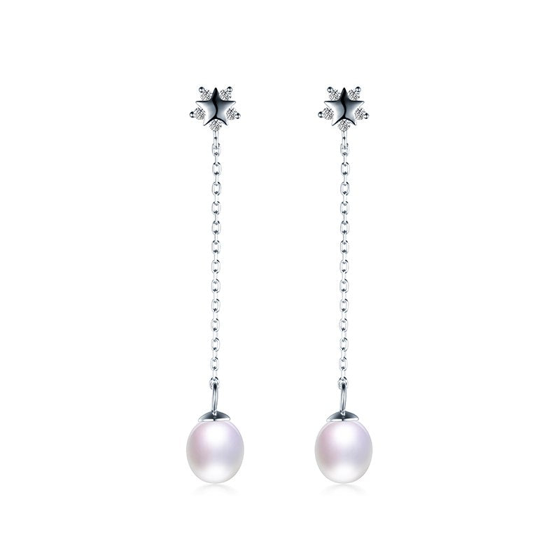 925 SilverJewelry Drop Pearl Earrings Star Zircon Pearl Earring forWomen Long Chain Earrings Fine Jewelry With Gift Box