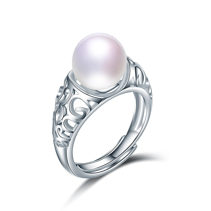 925 Sterling Sliver Hollow Pearl Rings for Women Trendy with 100% Pearls 5 Colors Natural Pearl Rings 925