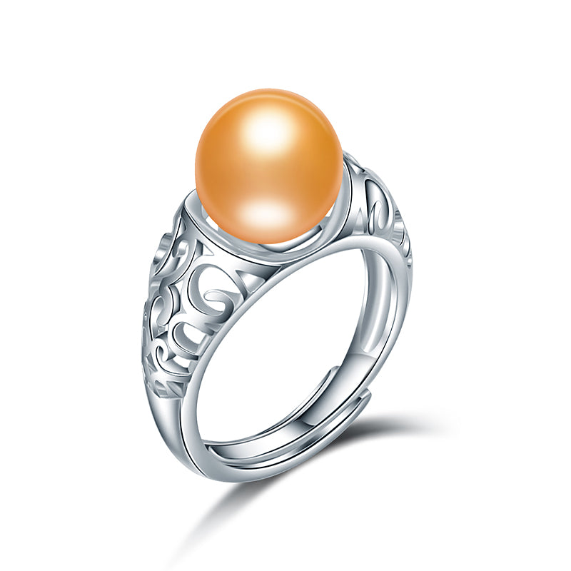 925 Sterling Sliver Hollow Pearl Rings for Women Trendy with 100% Pearls 5 Colors Natural Pearl Rings 925