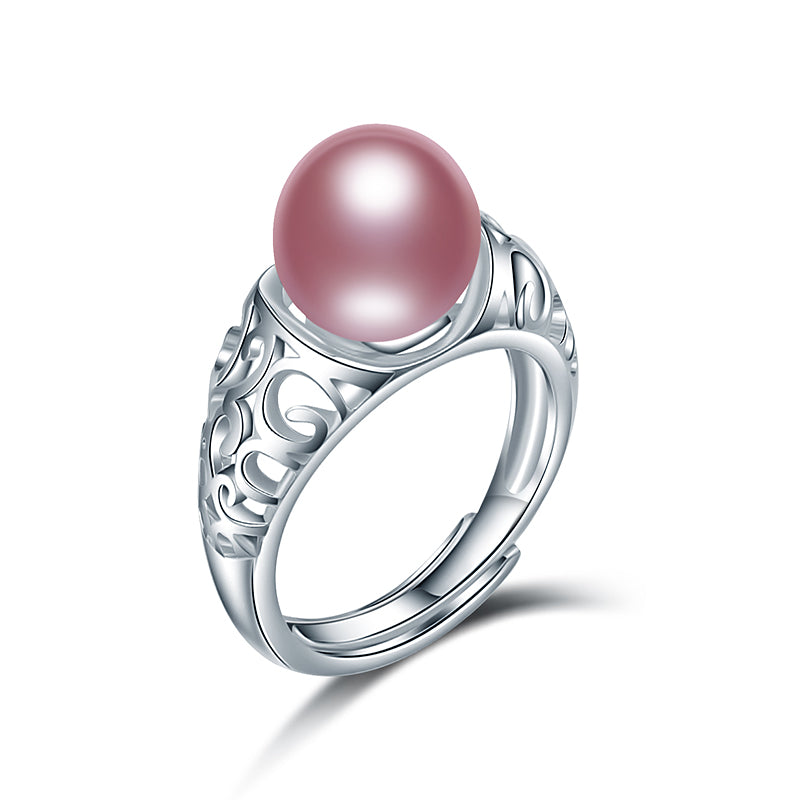 925 Sterling Sliver Hollow Pearl Rings for Women Trendy with 100% Pearls 5 Colors Natural Pearl Rings 925