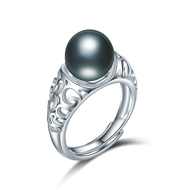 925 Sterling Sliver Hollow Pearl Rings for Women Trendy with 100% Pearls 5 Colors Natural Pearl Rings 925