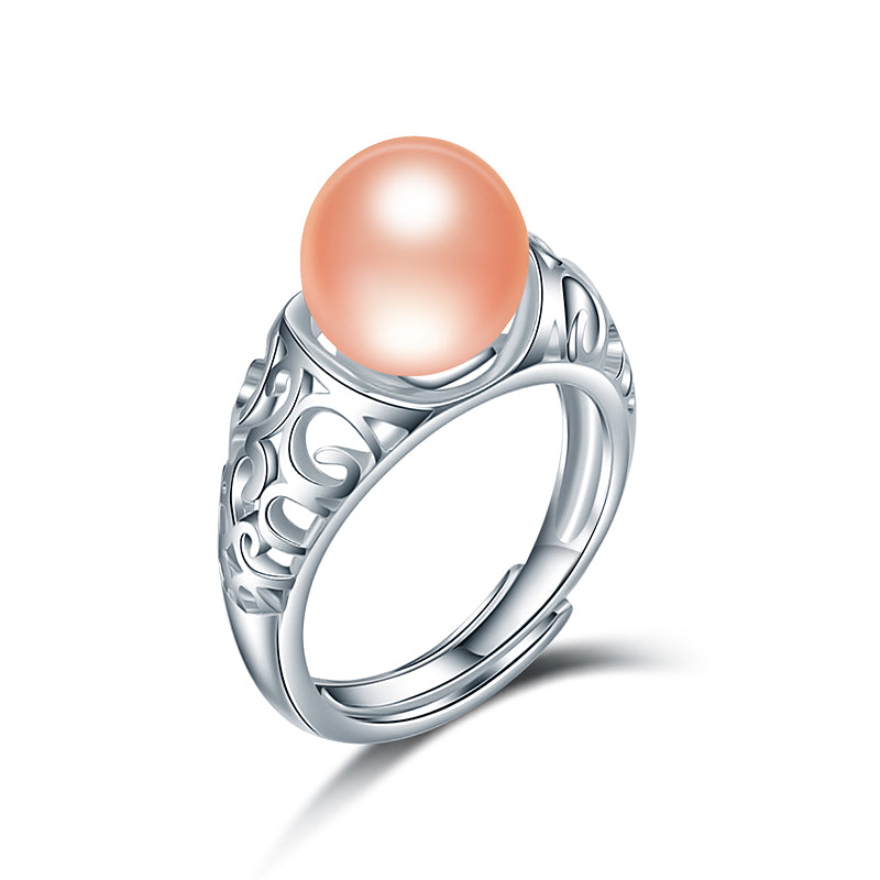 925 Sterling Sliver Hollow Pearl Rings for Women Trendy with 100% Pearls 5 Colors Natural Pearl Rings 925