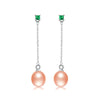 925 sterling silver 100% original natural real perfect pearl drop long earrings with 0.04carat emerald fine jewelry