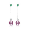 925 sterling silver 100% original natural real perfect pearl drop long earrings with 0.04carat emerald fine jewelry