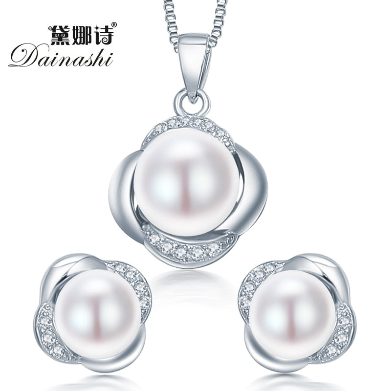 925 sterling silver jewelry set earring/necklace pearl jewelry for women sterling-silver-jewelry sets with gift box