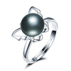 Beautiful Butterfly Pearl Ring Real 925 Sterling Sliver with Trendy Hollow Butterfly Genuine Pearl Ring for Women Girls