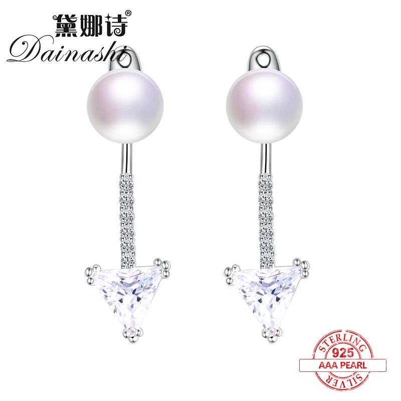 Brand Jewelry Retro Style Exterior Anchor and Triangle 925 Sterling Silver Pearl Stud Earrings Aristocratic Temperament