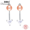 Brand Jewelry Retro Style Exterior Anchor and Triangle 925 Sterling Silver Pearl Stud Earrings Aristocratic Temperament