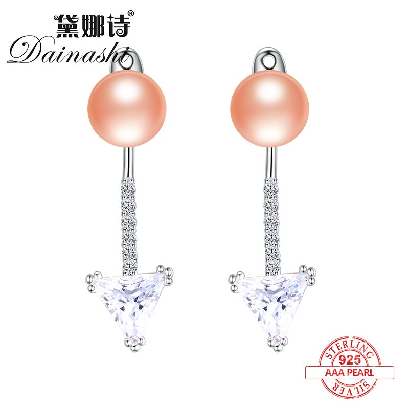 Brand Jewelry Retro Style Exterior Anchor and Triangle 925 Sterling Silver Pearl Stud Earrings Aristocratic Temperament