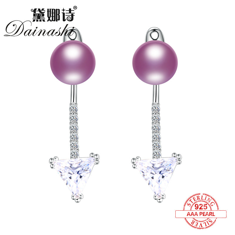 Brand Jewelry Retro Style Exterior Anchor and Triangle 925 Sterling Silver Pearl Stud Earrings Aristocratic Temperament