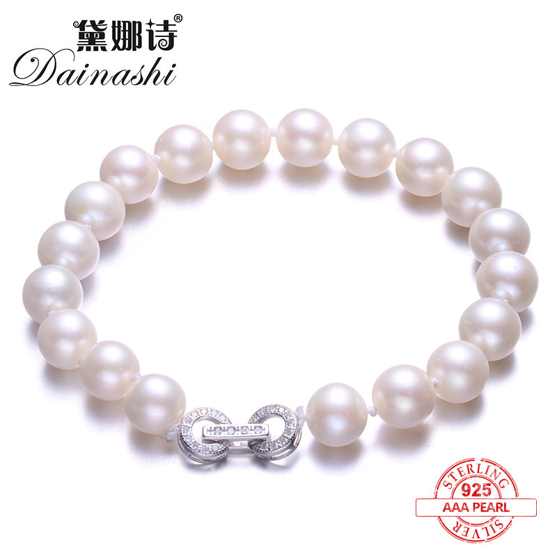 Elegant Round Pearl Bracelet,High Quality Natural Pearl Bracelet for Women Fine Silver Jewelry Gift Box