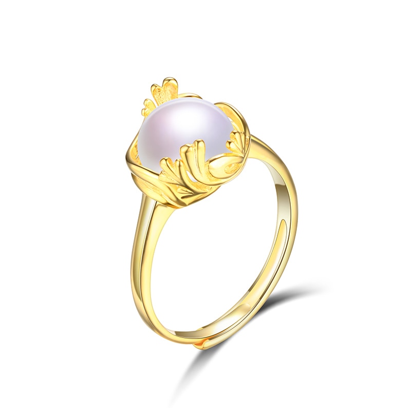 Gold Color Rings Irregular Shape 925 Sterling Silver Real Pearl Adjustable Rings Simple Thin Natural Jewelry For women
