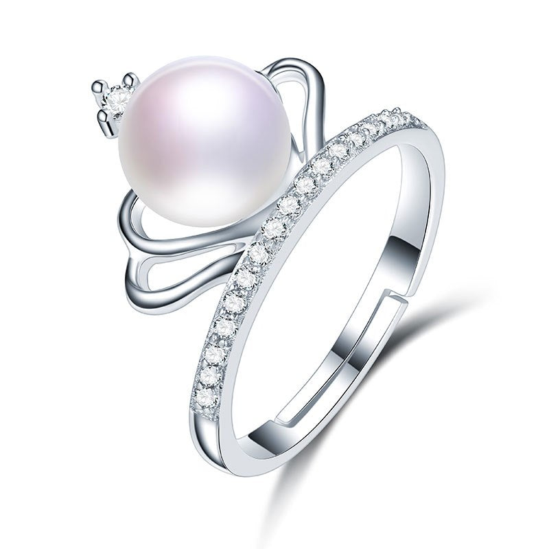 Hight Quality 100% 925 Sterling Sliver Pearl Rings Romantic Crown with Real Pearl Rings for Women Wedding