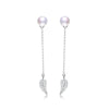 Leaf and feather shape sweet and elegant 925 sterling silver pearl drop long earrings fine jewelry for anniversary