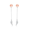 Leaf and feather shape sweet and elegant 925 sterling silver pearl drop long earrings fine jewelry for anniversary