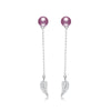 Leaf and feather shape sweet and elegant 925 sterling silver pearl drop long earrings fine jewelry for anniversary