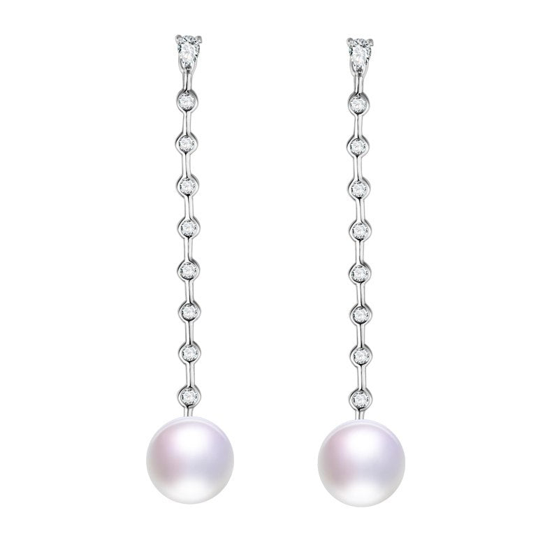 Long Pearl Earrings 925 Sterling Silver Natural Pearl Earrings Fine Jewelry Long Earrings with Many Zircon
