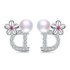 New Design Pearl Stud Earrings Combination of Letter D and Cherry Blossoms 925 Silver Stud Pearl Earrings with Box