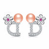 New Design Pearl Stud Earrings Combination of Letter D and Cherry Blossoms 925 Silver Stud Pearl Earrings with Box