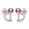 New Design Pearl Stud Earrings Combination of Letter D and Cherry Blossoms 925 Silver Stud Pearl Earrings with Box