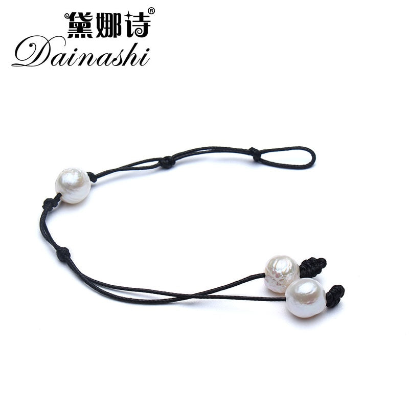 New Handmade DIY Leather Pearl Bracelet Real Pearl Jewelry Big Size Baroque Pearl Bracelet for women Gift