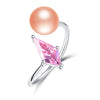 New Pink Rhombus Zircon Pearl Ring Trendy Design High Quality Real Pearl Ring for Women 925 Sterling Sliver