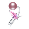 New Pink Rhombus Zircon Pearl Ring Trendy Design High Quality Real Pearl Ring for Women 925 Sterling Sliver