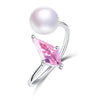 New Pink Rhombus Zircon Pearl Ring Trendy Design High Quality Real Pearl Ring for Women 925 Sterling Sliver