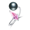 New Pink Rhombus Zircon Pearl Ring Trendy Design High Quality Real Pearl Ring for Women 925 Sterling Sliver