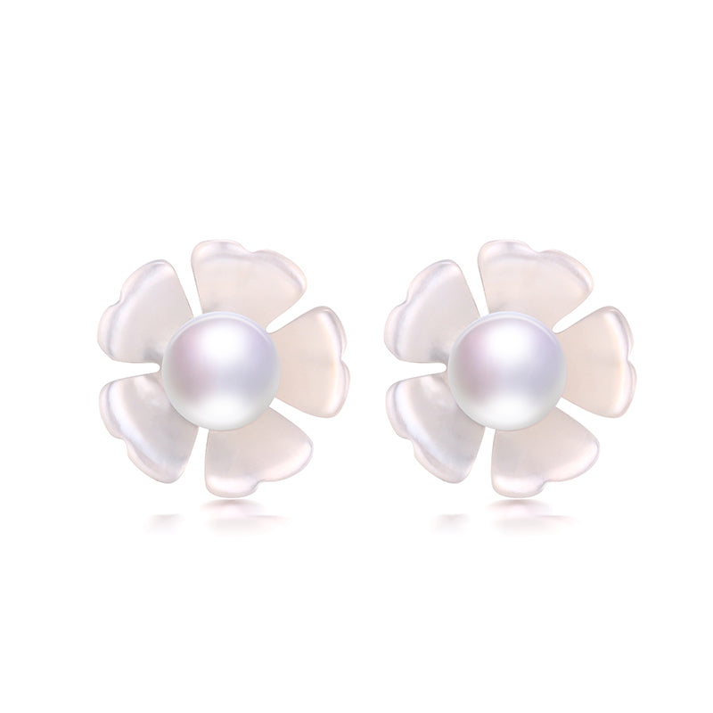 Peach Blossom Shell Pearl Earring 925 Sterling Sliver Real Natural Pearl Stud Earrings Jewelry for Women