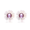 Peach Blossom Shell Pearl Earring 925 Sterling Sliver Real Natural Pearl Stud Earrings Jewelry for Women