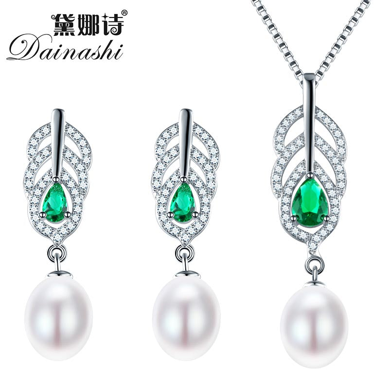 Pearl Jewelry Sets 925 Silver Pearl Pendant Necklace With Studs Earrings Whole Set Fine Jewelry Four Color