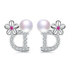 Peculiar design perfect combination of letter D and cherry blossoms 925 sterling silver stud pearl earrings with box