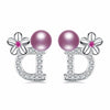 Peculiar design perfect combination of letter D and cherry blossoms 925 sterling silver stud pearl earrings with box