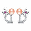 Peculiar design perfect combination of letter D and cherry blossoms 925 sterling silver stud pearl earrings with box